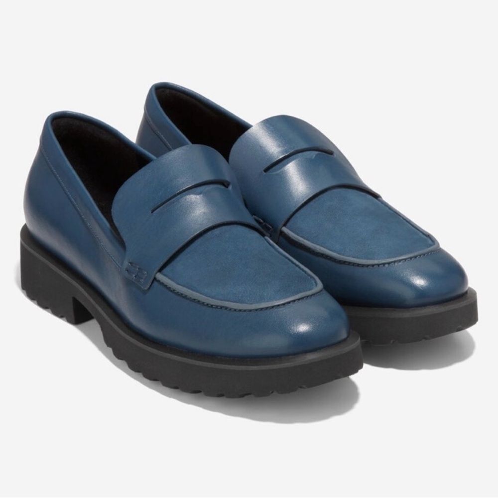 Cole Haan Women's Geneva Leather Loafers Size 6.5  
Dark Denim Chunky Lug Sole